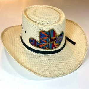 San Francisco Mexican Straw Cowboy Southwestern Hat Size 6 3/4 Gold Glitter